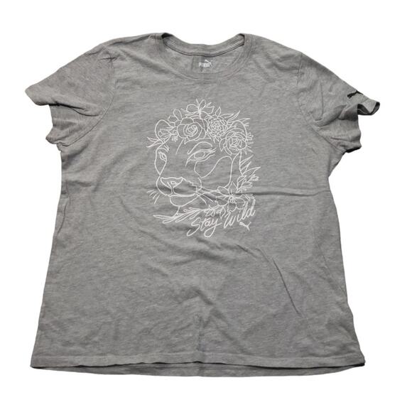 Puma Gray Cougar Face Short Sleeve Crew Neck Shirt Comfort Active Top Puma Logo - Picture 1 of 7